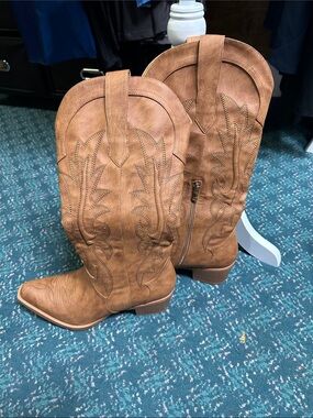 💐Women's Tan Lace-Up Western Mid-Calf Boots